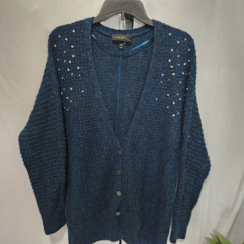 Lane Bryant Cardigan Women's Size 18/20 Blue/teal, Rhinestone